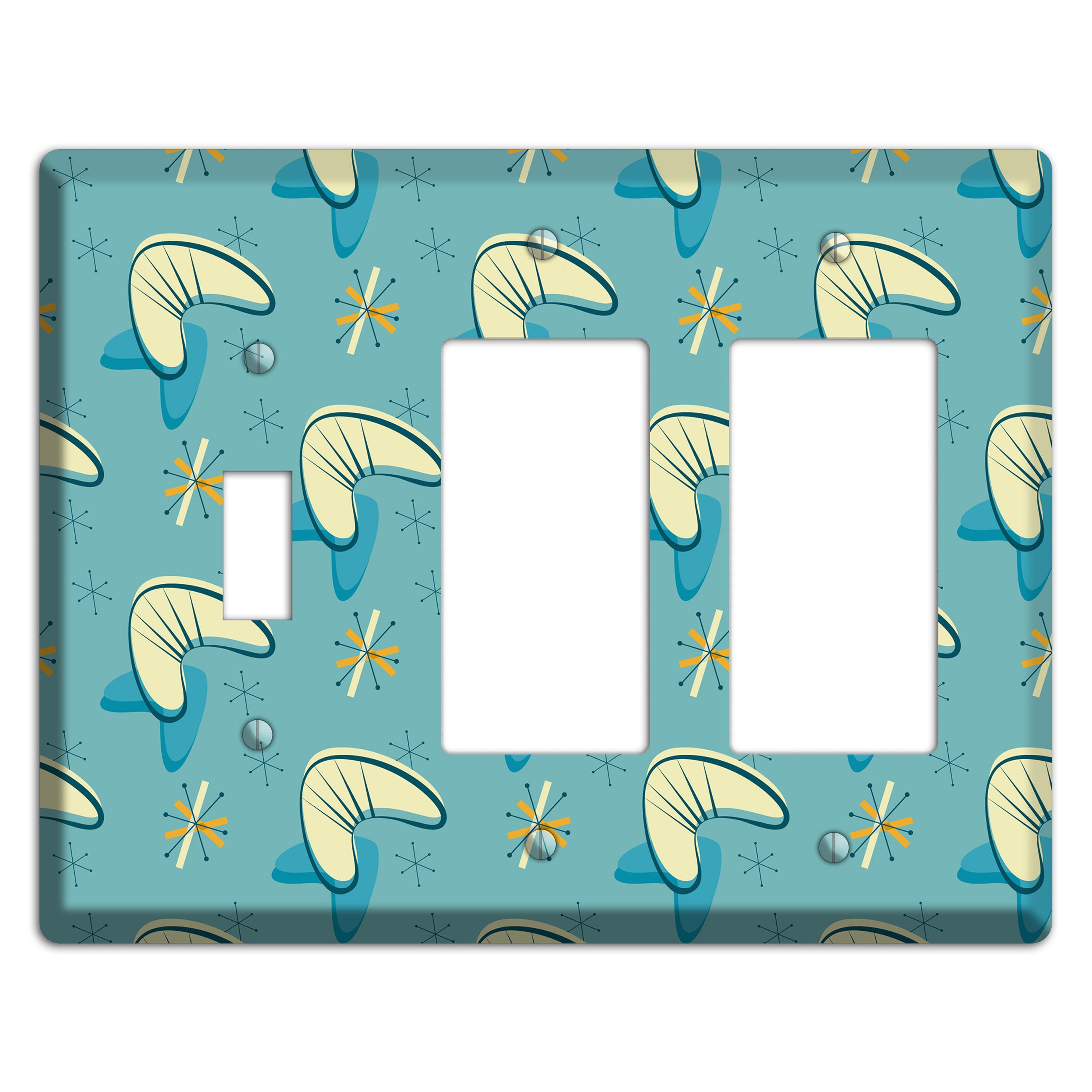 Yellow and Blue Boomerang Toggle / 2 Rocker Wallplate