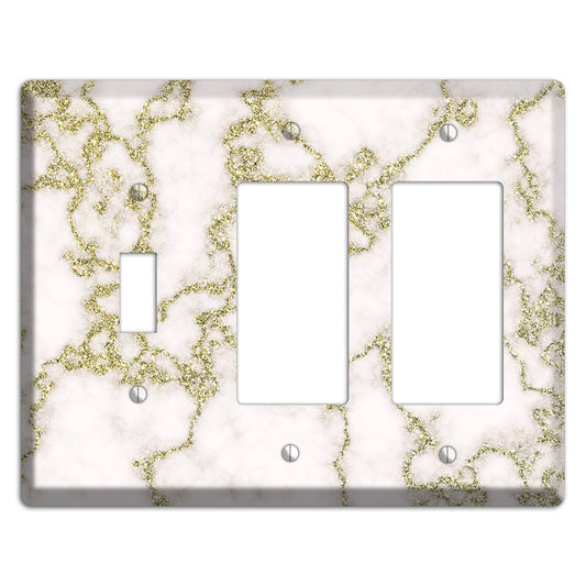 White and Gold Marble Shatter Toggle / 2 Rocker Wallplate