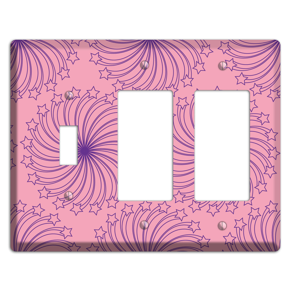 Pink with Purple Star Swirl Toggle / 2 Rocker Wallplate