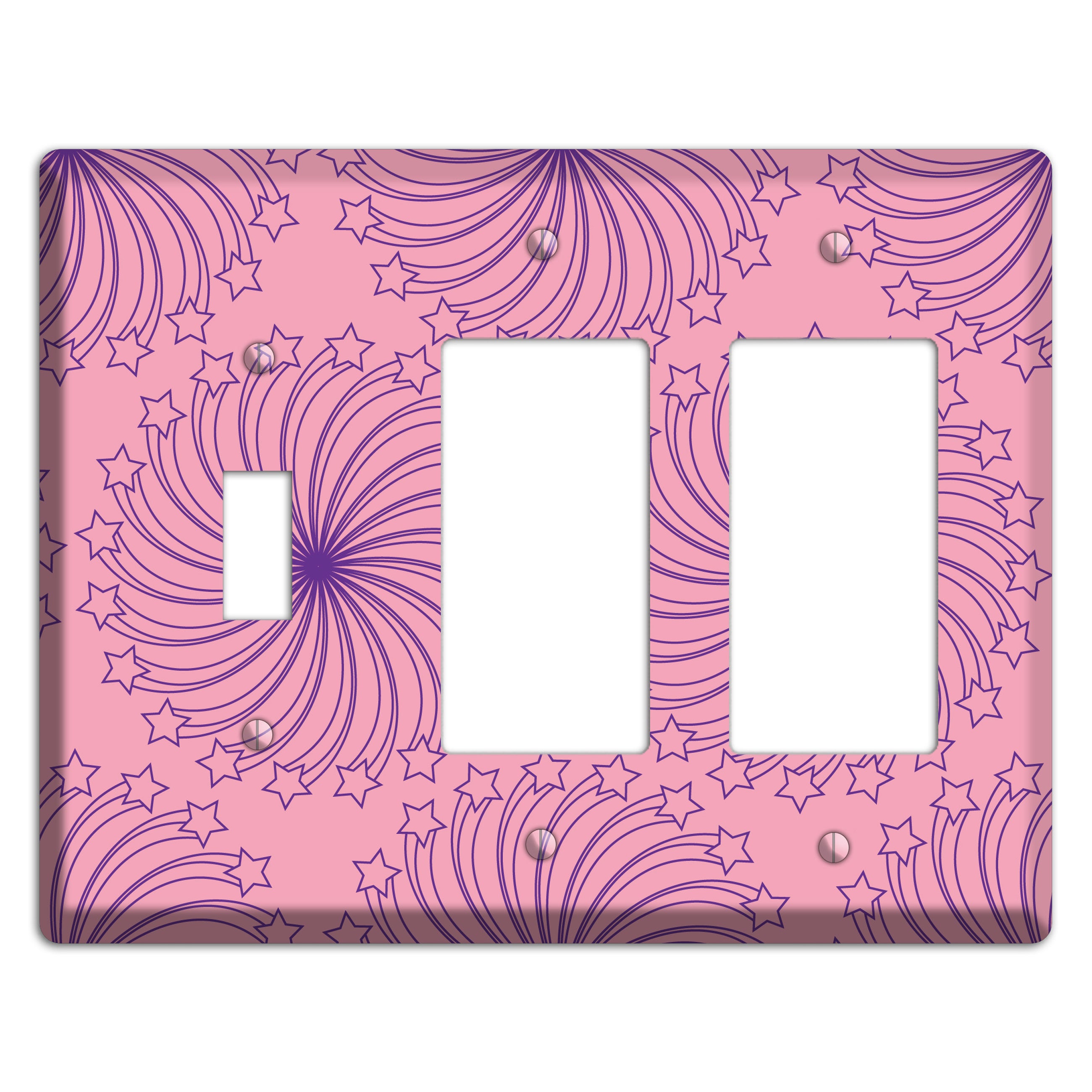 Pink with Purple Star Swirl Toggle / 2 Rocker Wallplate
