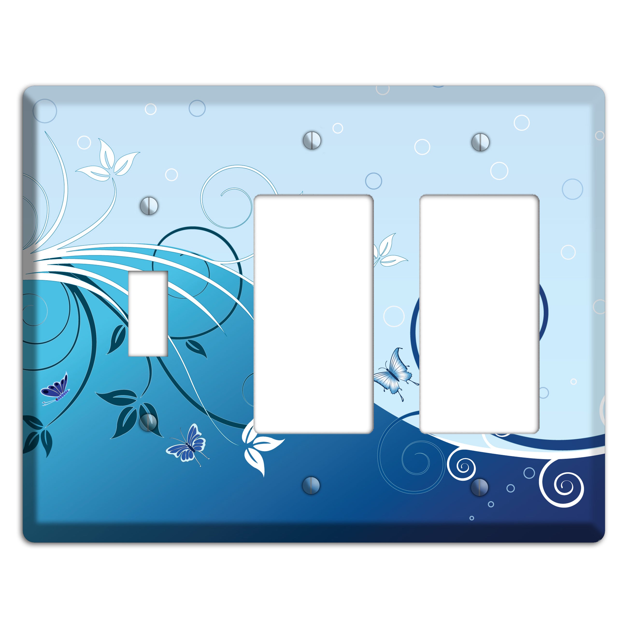 Blue Floral Sprig Toggle / 2 Rocker Wallplate