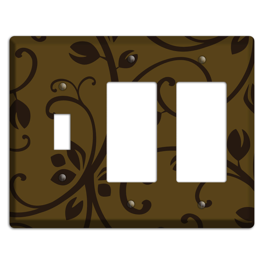 Brown Bud Sprig Toggle / 2 Rocker Wallplate