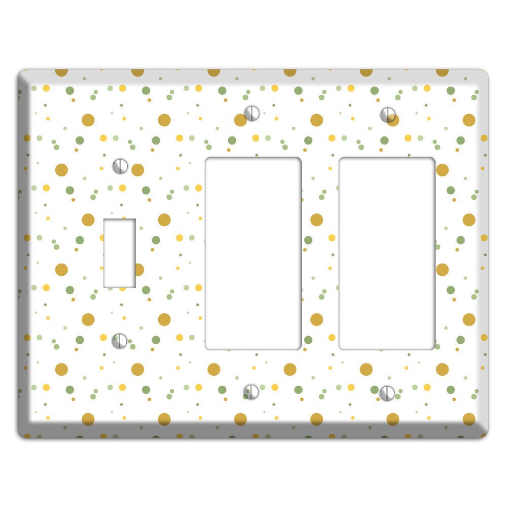 White with Multi Olive Tiny Dots Toggle / 2 Rocker Wallplate
