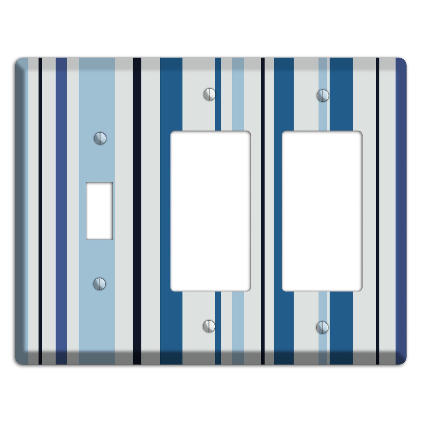 Multi White and Blue Vertical Stripe Toggle / 2 Rocker Wallplate