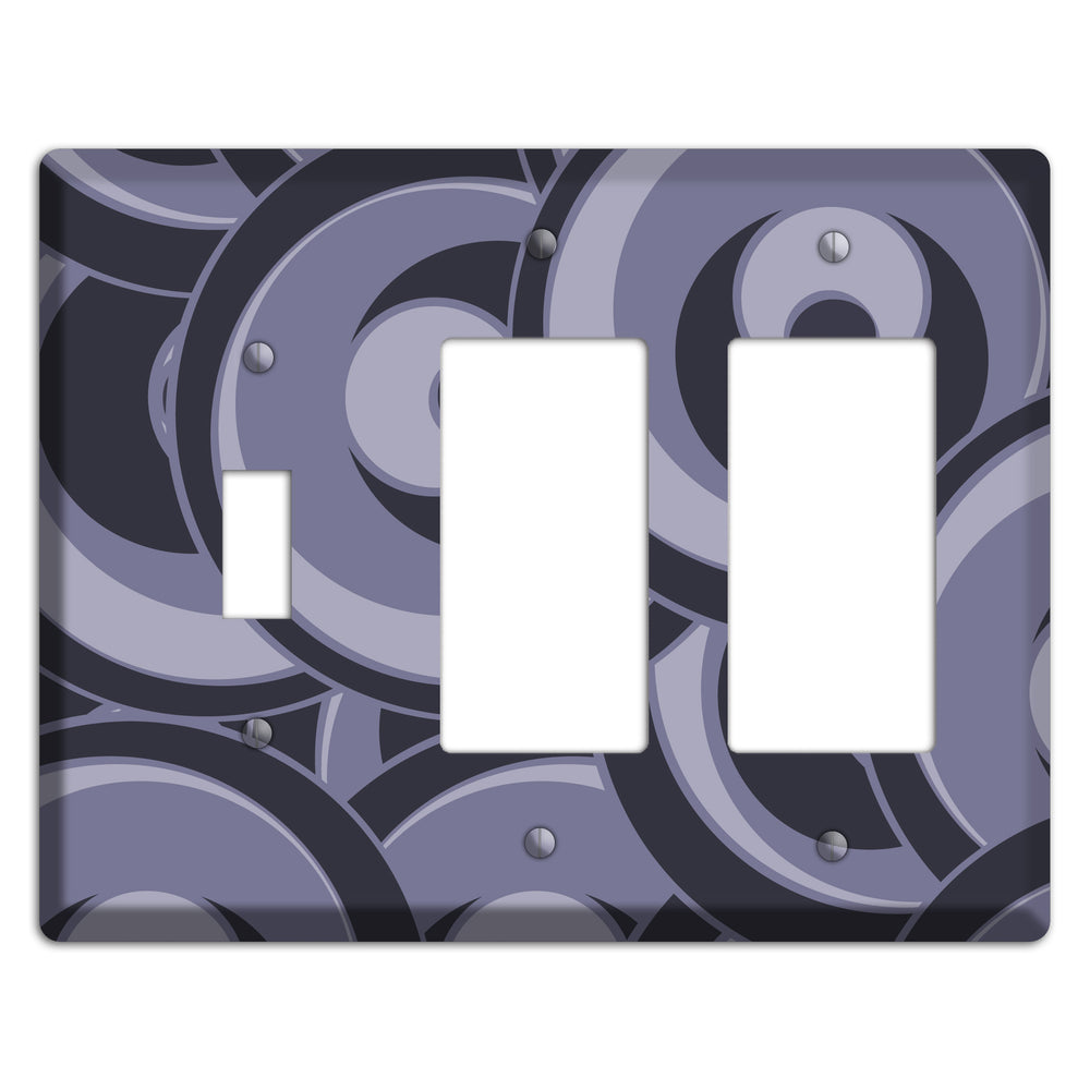 Black and Purple-grey Deco Circles Toggle / 2 Rocker Wallplate