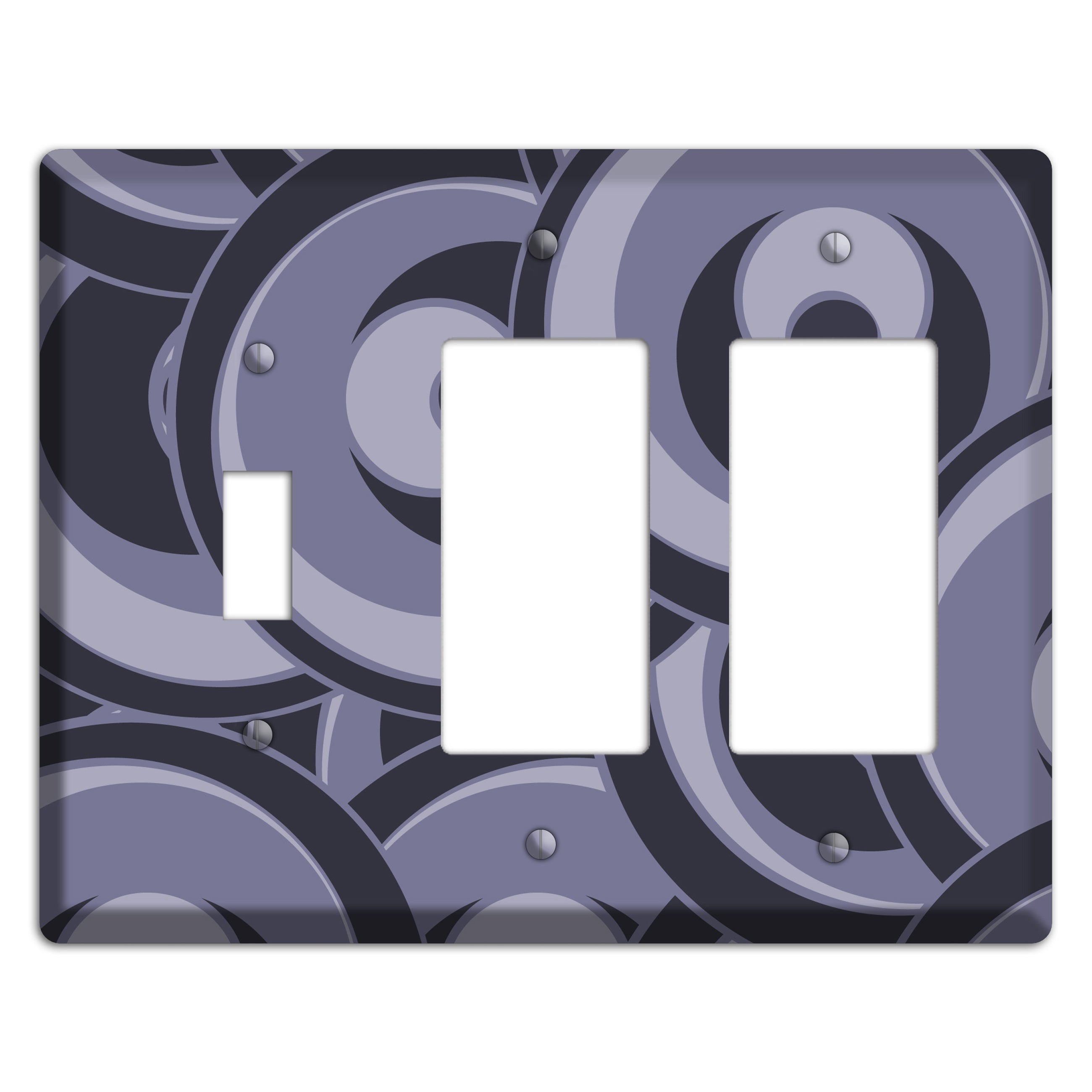 Black and Purple-grey Deco Circles Toggle / 2 Rocker Wallplate