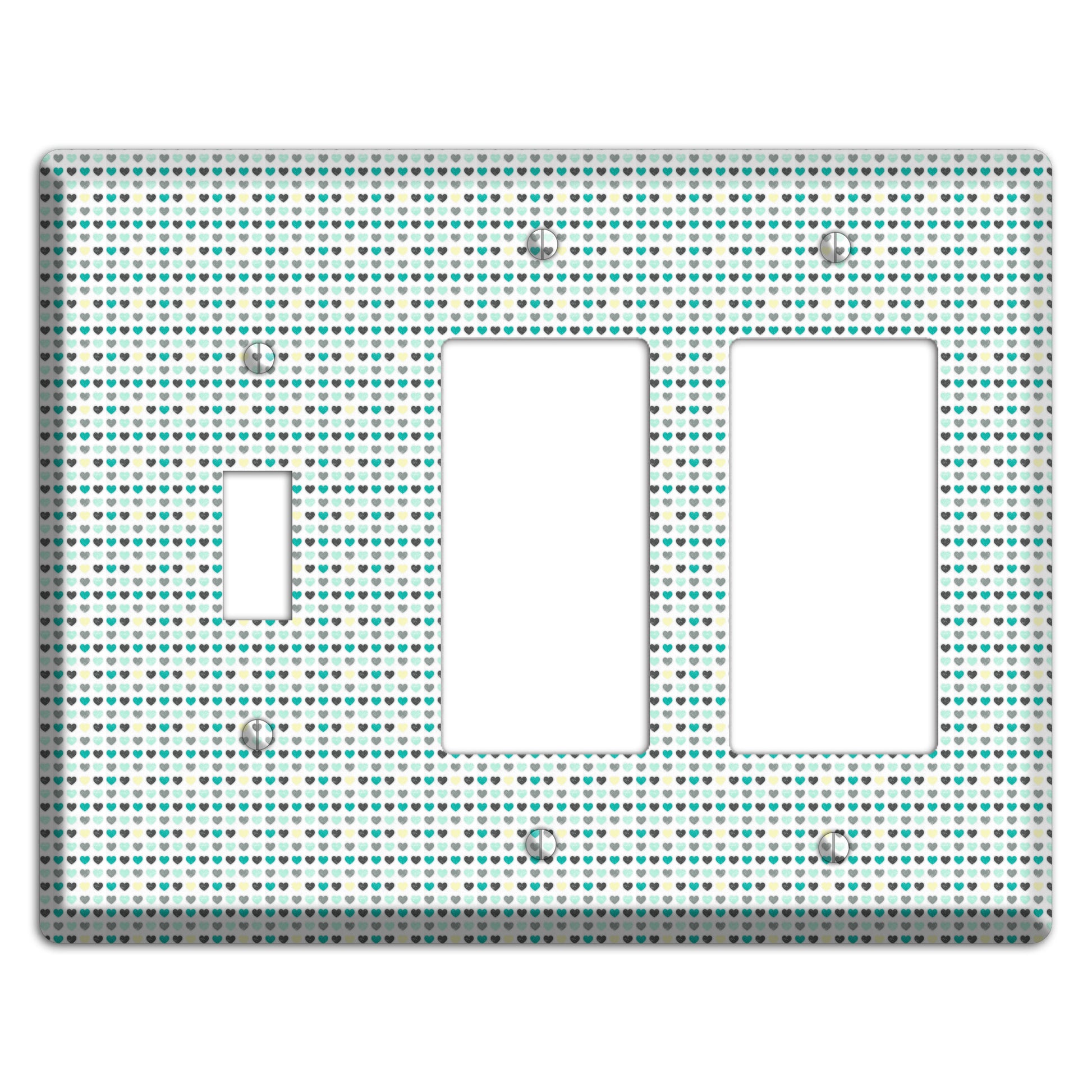 Multi Teal Grey Yellow Optical Hearts Toggle / 2 Rocker Wallplate