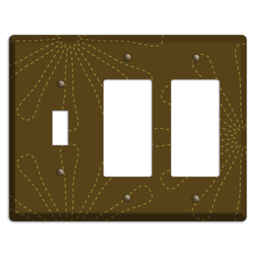 Brown Retro Stipple Floral Contour Toggle / 2 Rocker Wallplate
