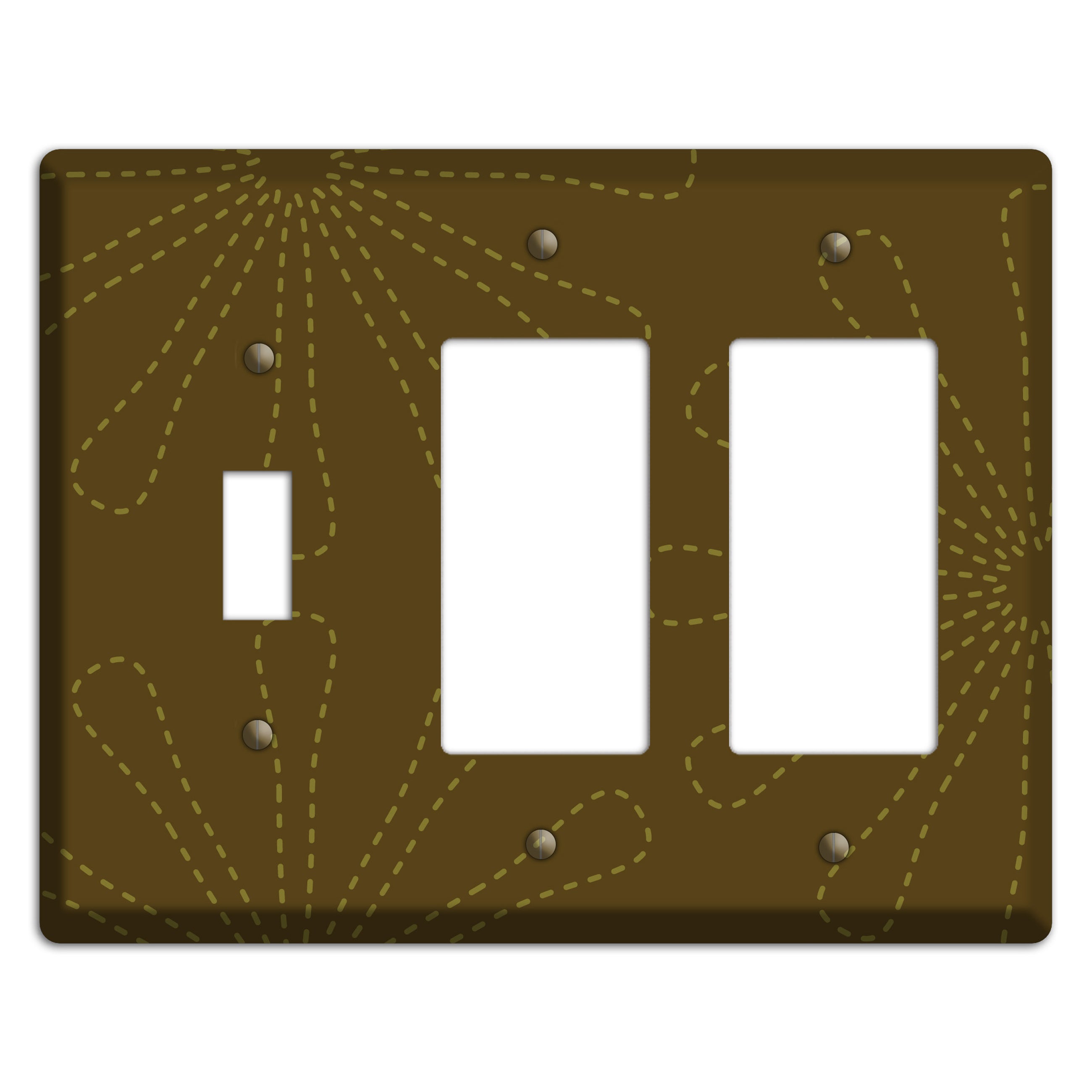 Brown Retro Stipple Floral Contour Toggle / 2 Rocker Wallplate