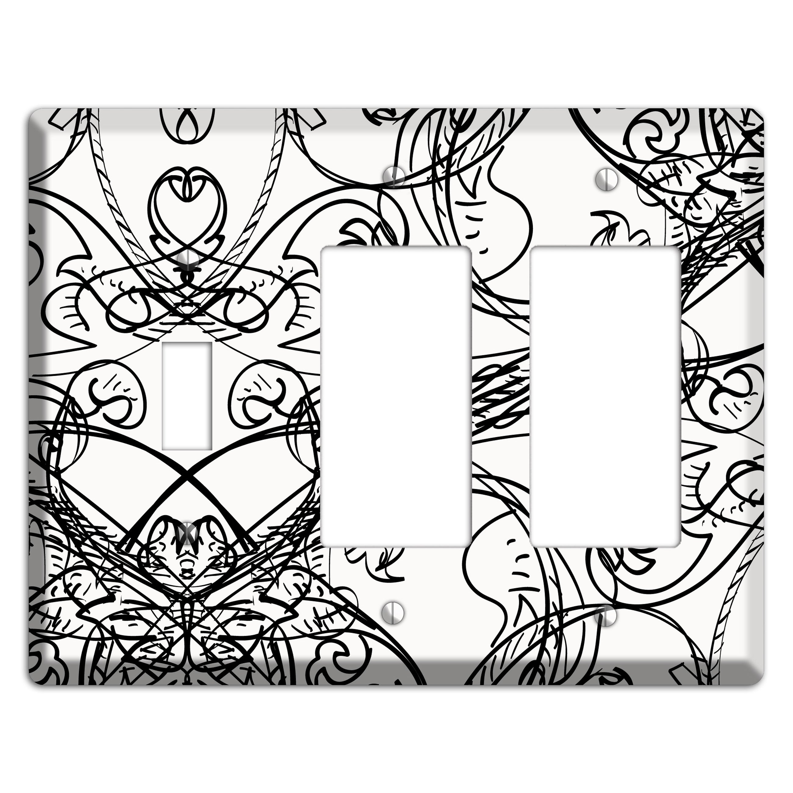 White Deco Sketch Toggle / 2 Rocker Wallplate