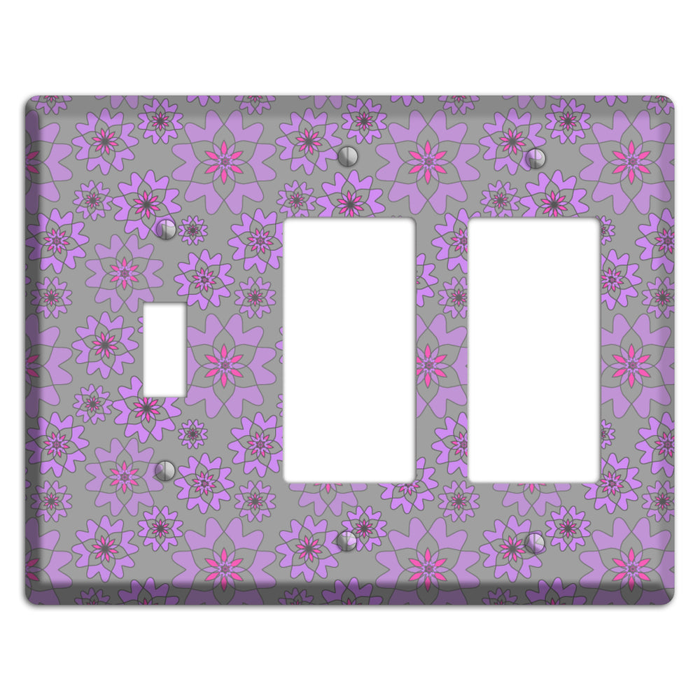 Grey with Purple Retro Suzani Toggle / 2 Rocker Wallplate