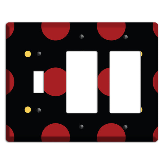 Black with Red and Yellow Multi Tiled Medium Dots Toggle / 2 Rocker Wallplate