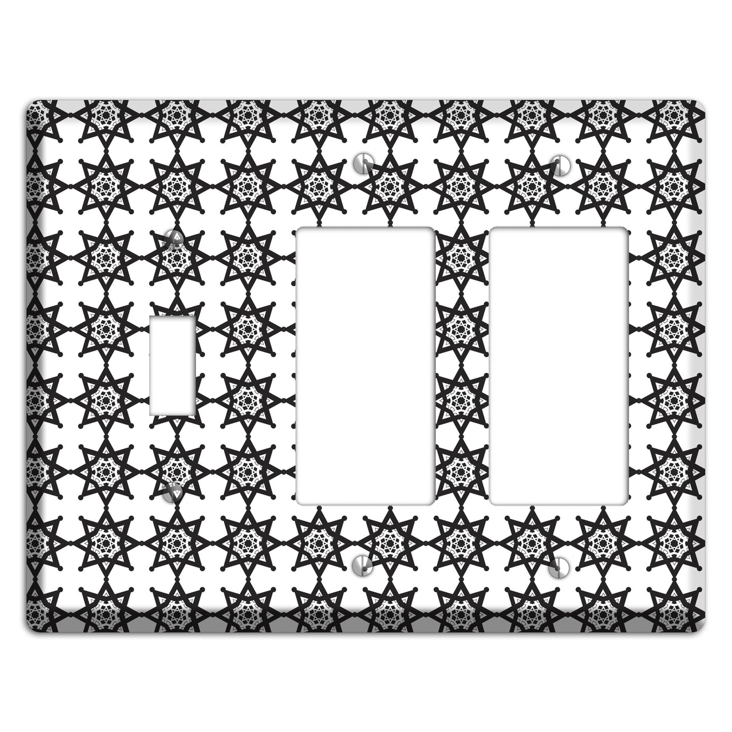 White with Black Arabesque Aster Toggle / 2 Rocker Wallplate