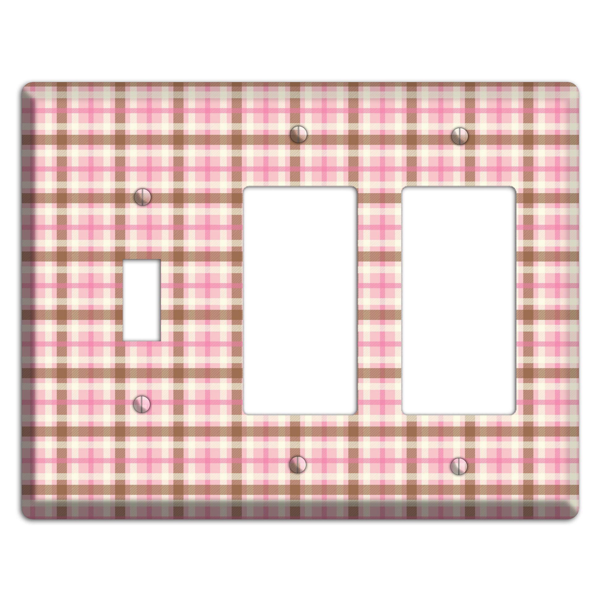 Pink and Brown Plaid Toggle / 2 Rocker Wallplate