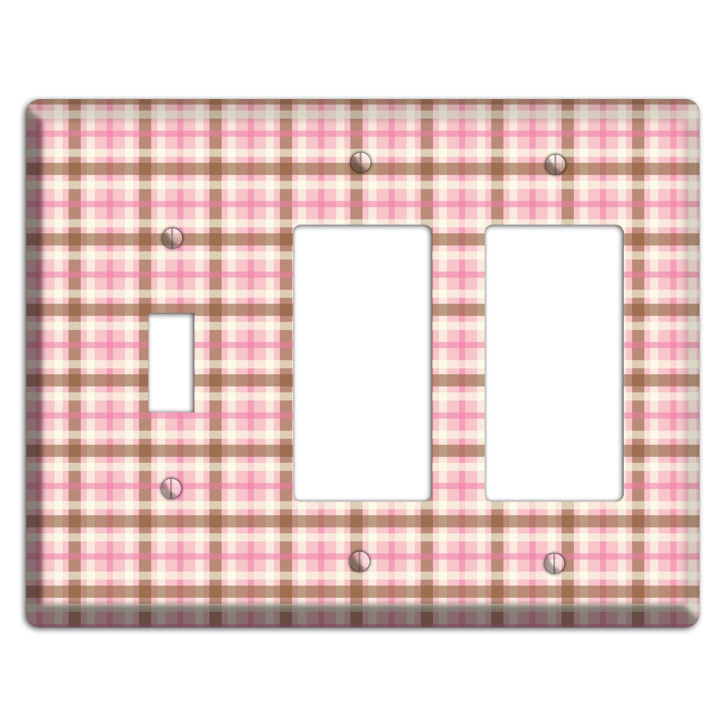 Pink and Brown Plaid Toggle / 2 Rocker Wallplate