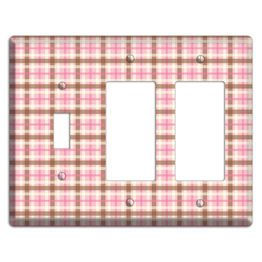 Pink and Brown Plaid Toggle / 2 Rocker Wallplate