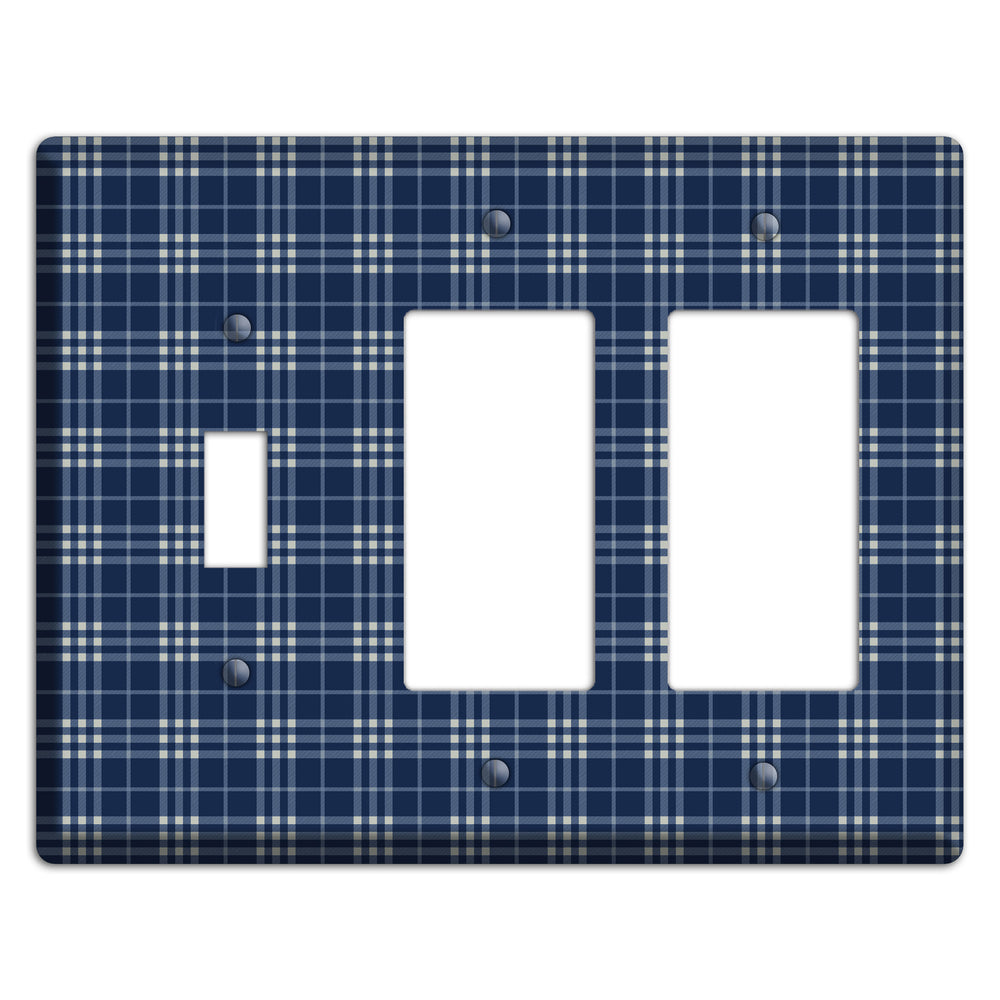 Blue and White Plaid Toggle / 2 Rocker Wallplate