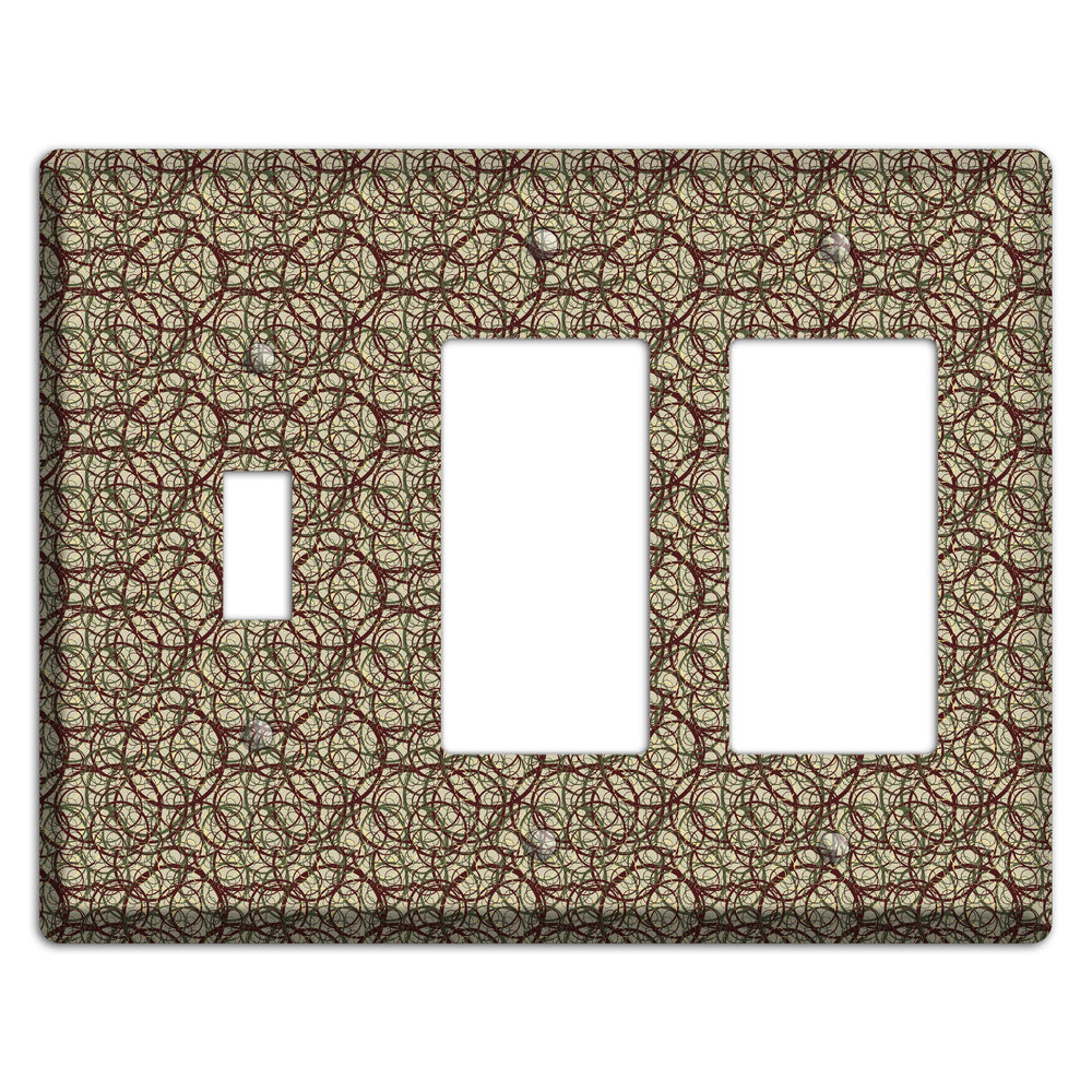 Brown and Burgundy Circles Toggle / 2 Rocker Wallplate