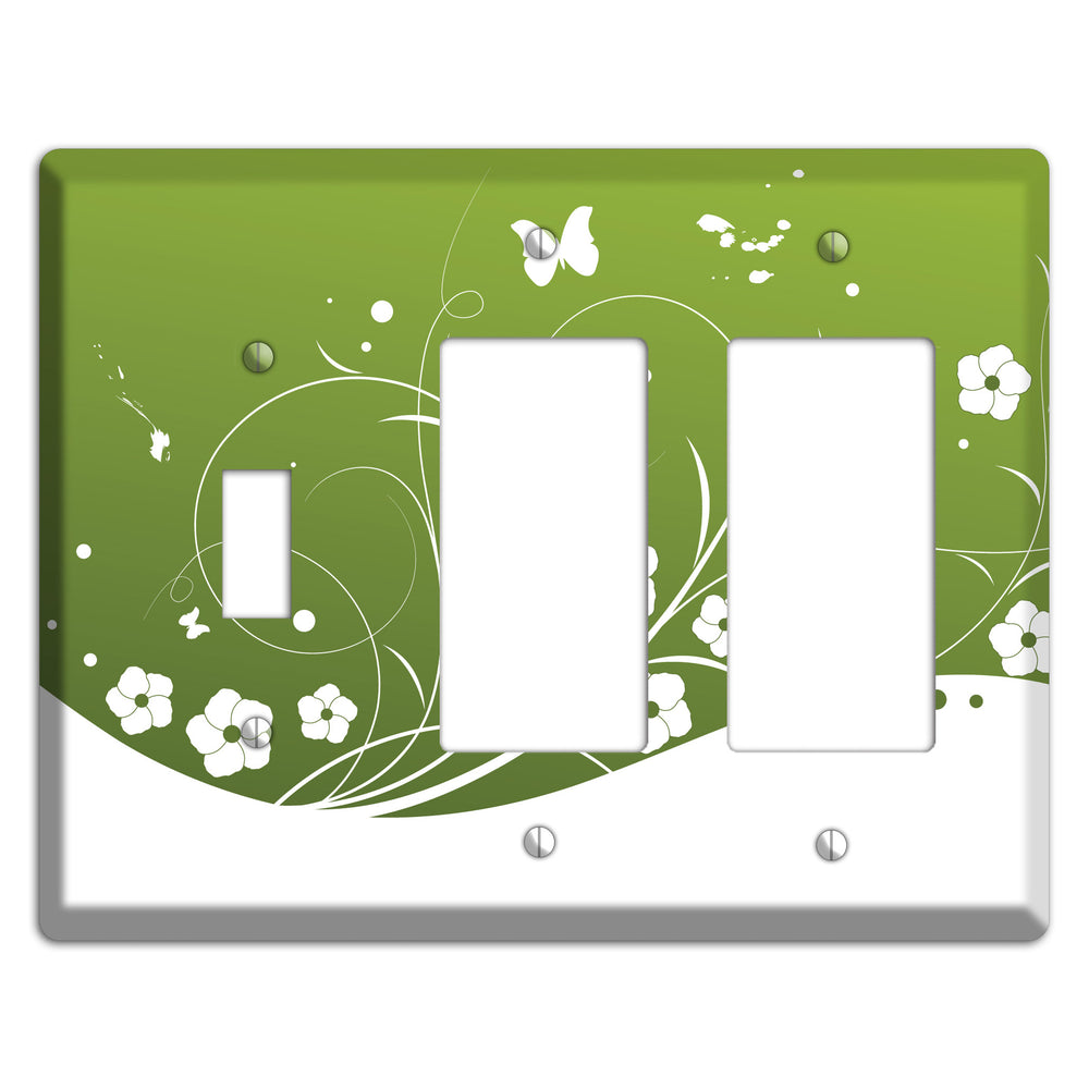 Green Floral Sprig Toggle / 2 Rocker Wallplate