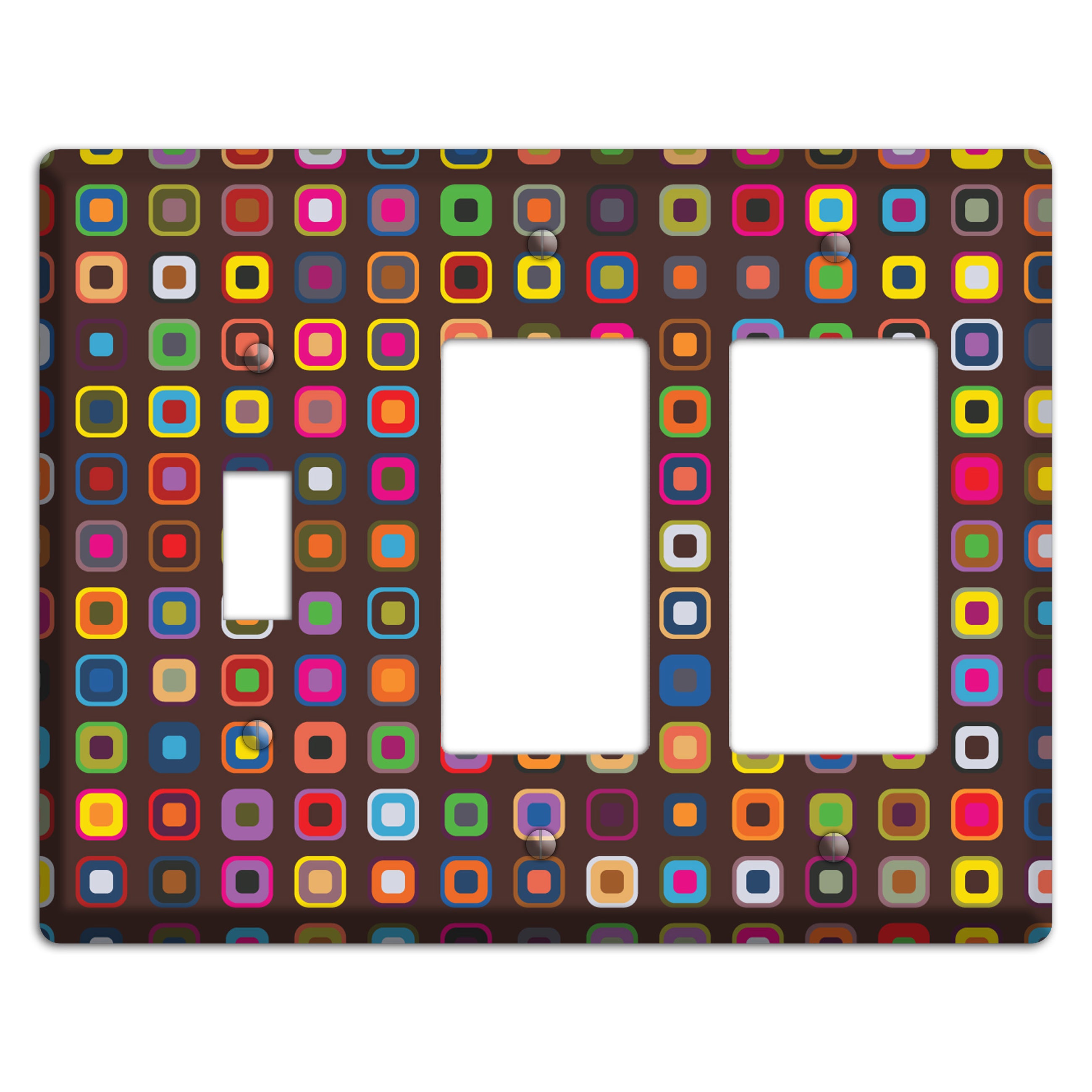 Brown with Multi Retro Squares Toggle / 2 Rocker Wallplate