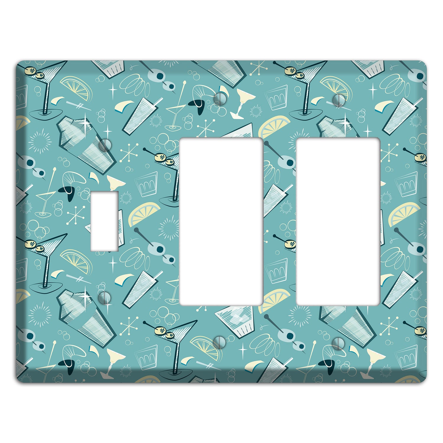 Retro Cocktails Teal Toggle / 2 Rocker Wallplate
