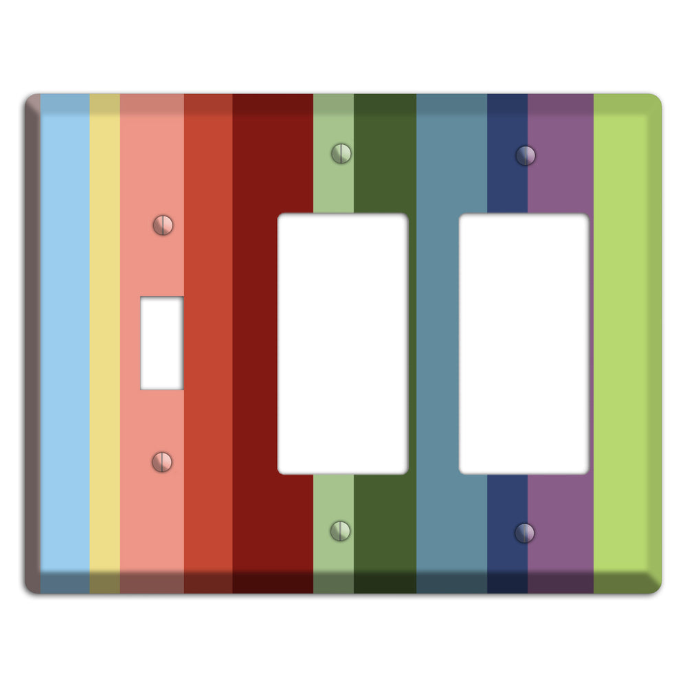 Multi Pastel Vertical Stripe Toggle / 2 Rocker Wallplate
