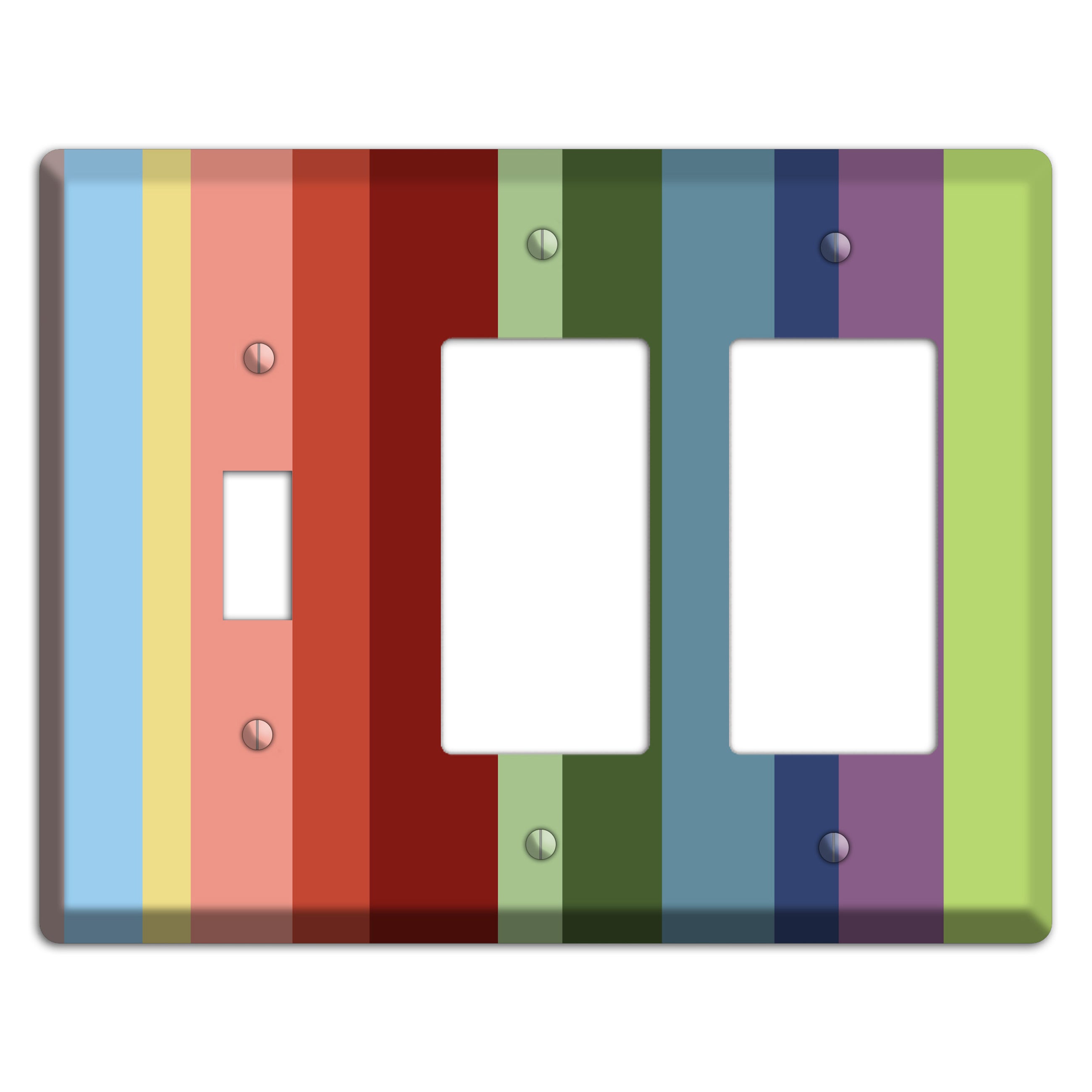 Multi Pastel Vertical Stripe Toggle / 2 Rocker Wallplate