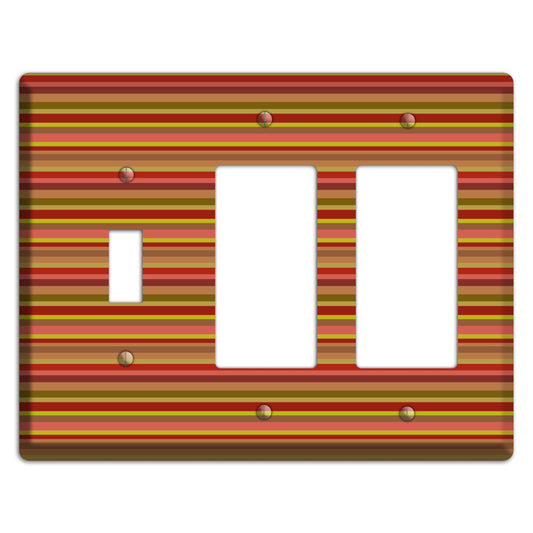 Multi Red Horizontal Stripes Toggle / 2 Rocker Wallplate