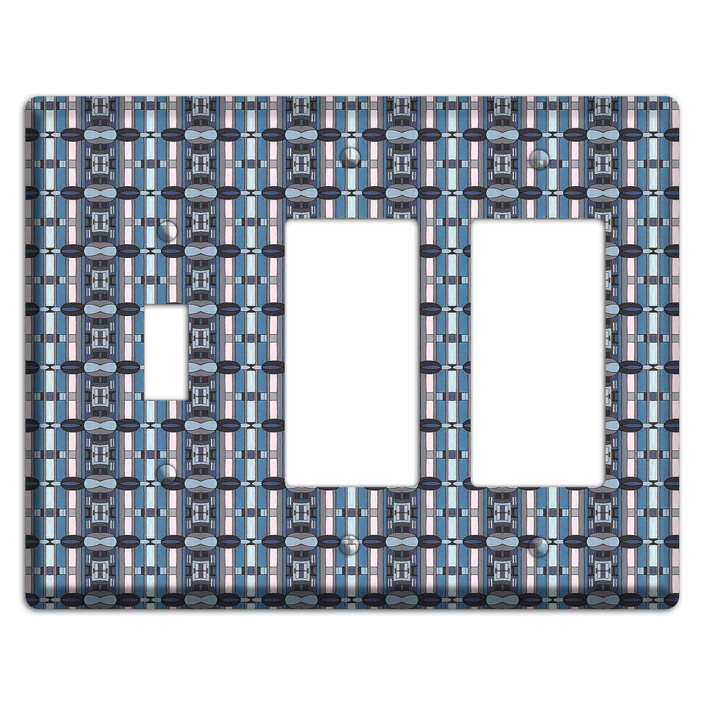 Blue and Grey Tapestry Toggle / 2 Rocker Wallplate