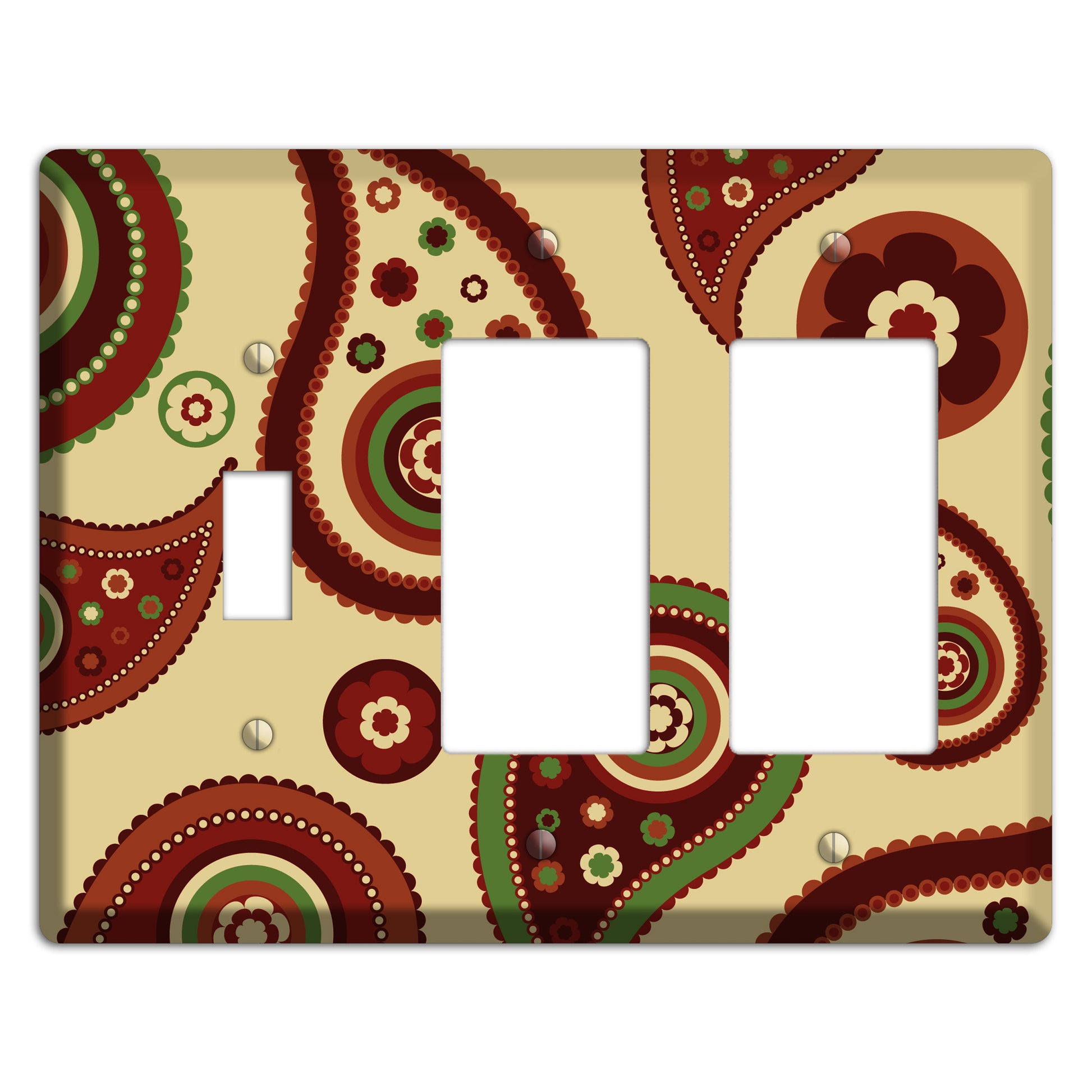 Beige Paisley Toggle / 2 Rocker Wallplate
