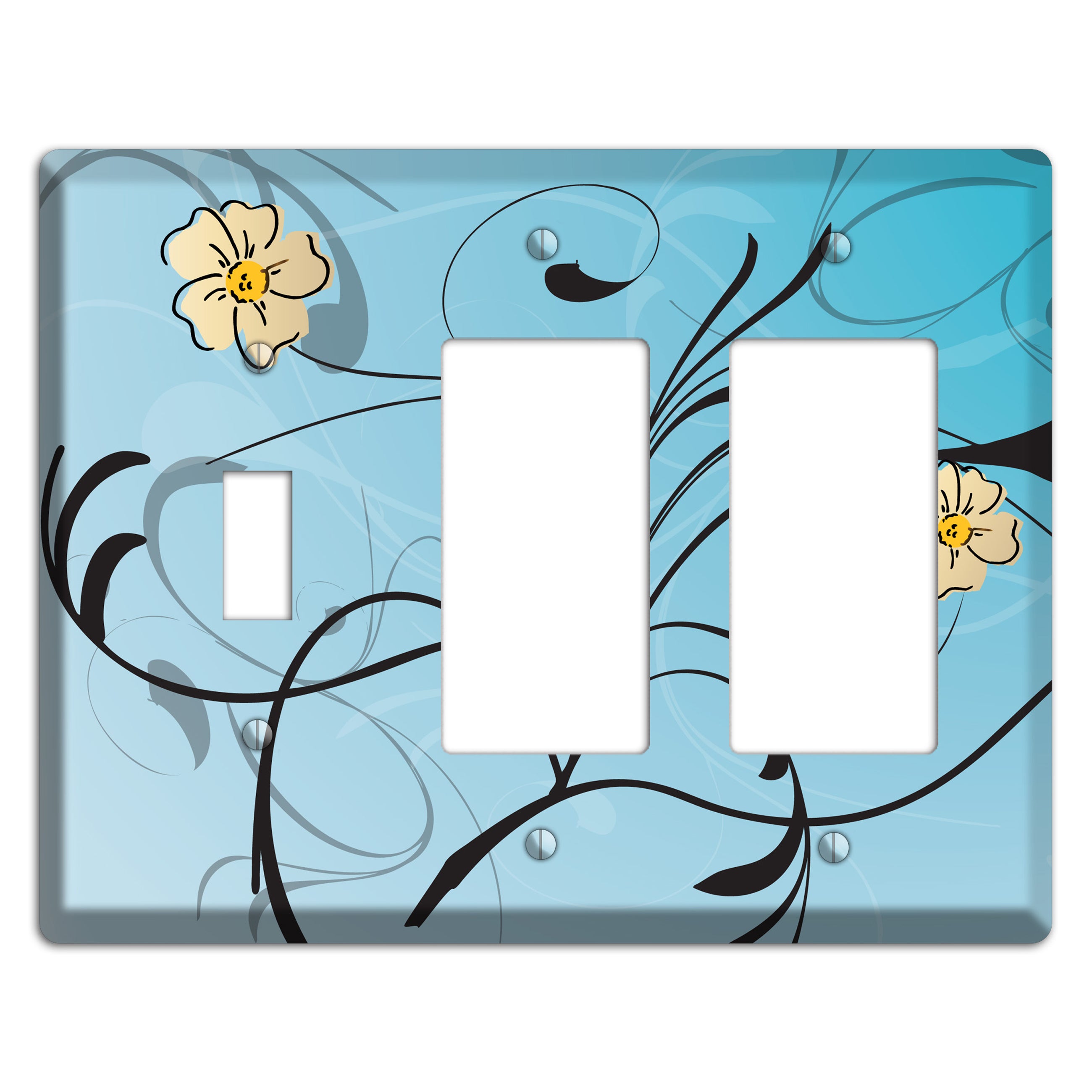Blue Flower with Swirl Toggle / 2 Rocker Wallplate
