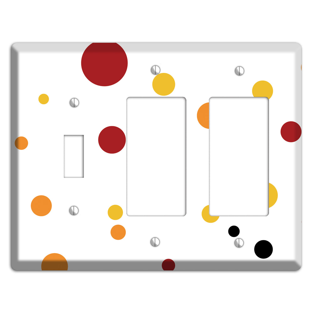 White with Red and Multi Umber Medium Dots Toggle / 2 Rocker Wallplate