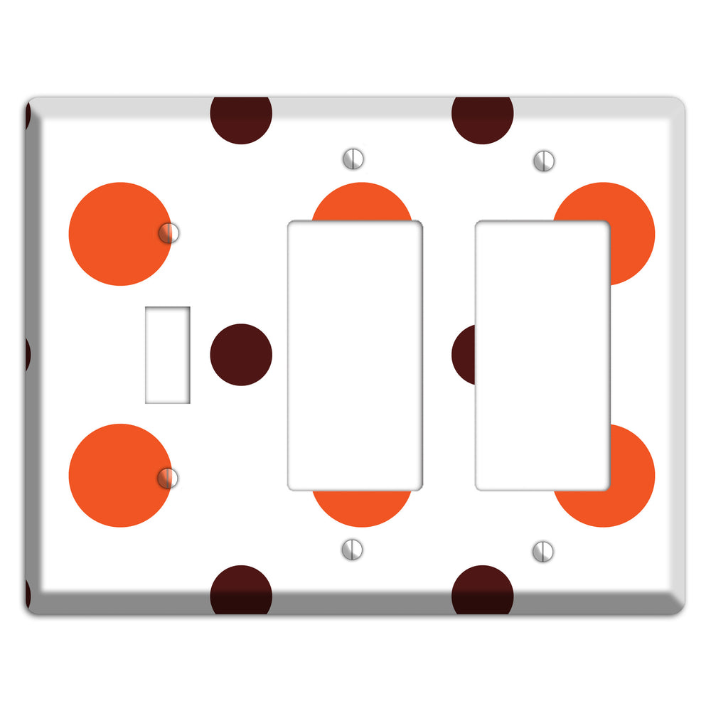 Coral and Brown Multi Medium Polka Dots 2 Toggle / 2 Rocker Wallplate