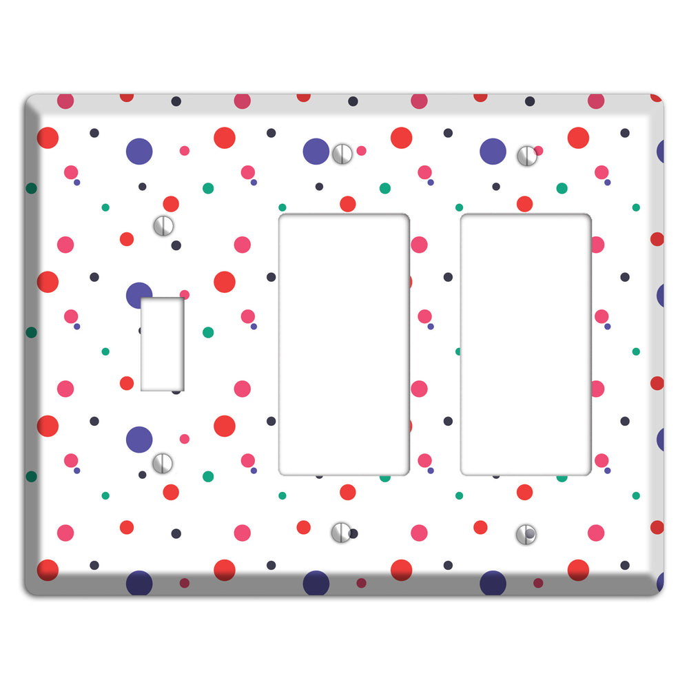 White with Multi Color Small Dots Toggle / 2 Rocker Wallplate