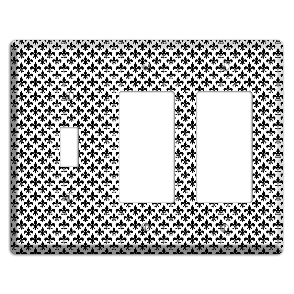 Black and White Fleur de lis Toggle / 2 Rocker Wallplate