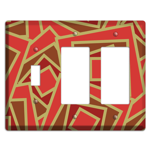 Red and Brown Retro Cubist Toggle / 2 Rocker Wallplate