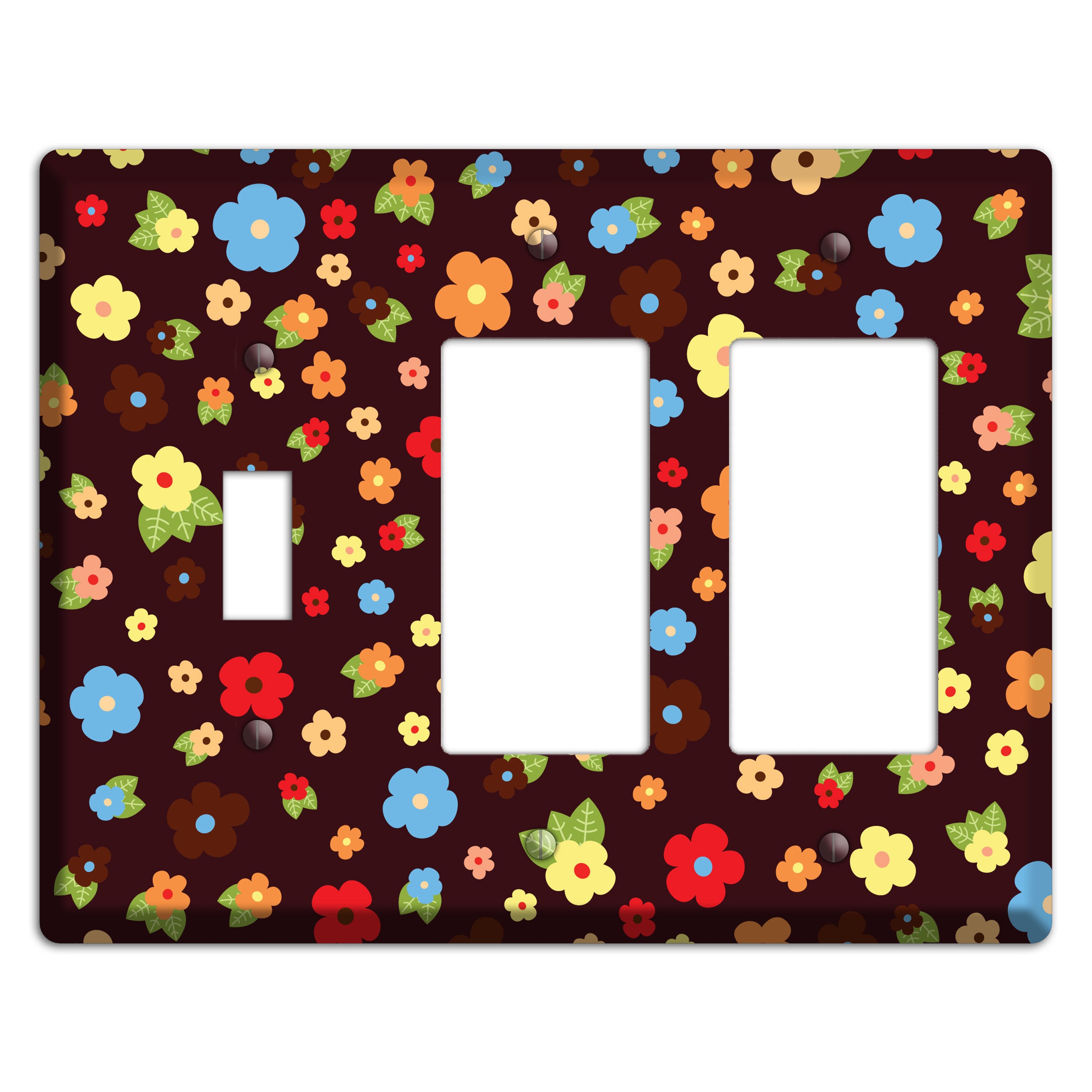 Brown Tiny Delicate Flowers Toggle / 2 Rocker Wallplate