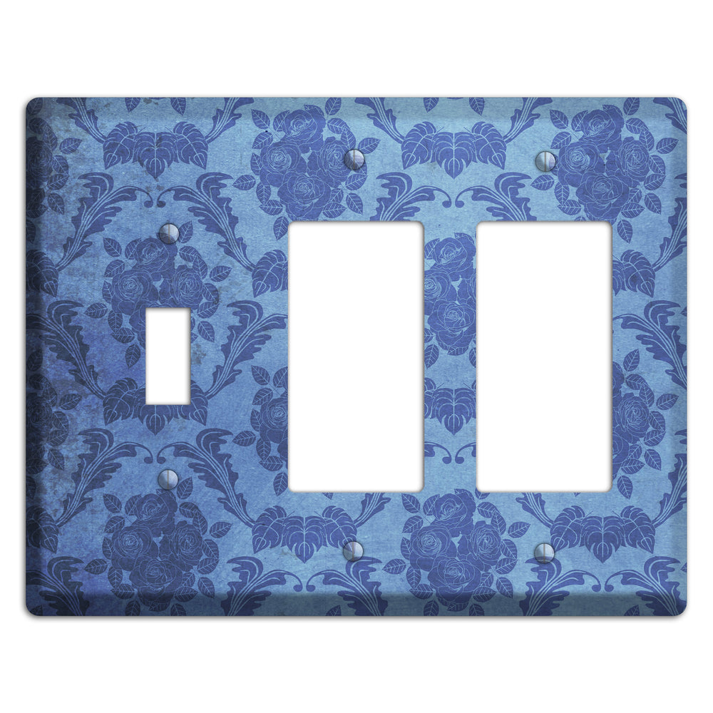 Polo Blue Vintage Rose Damask Toggle / 2 Rocker Wallplate