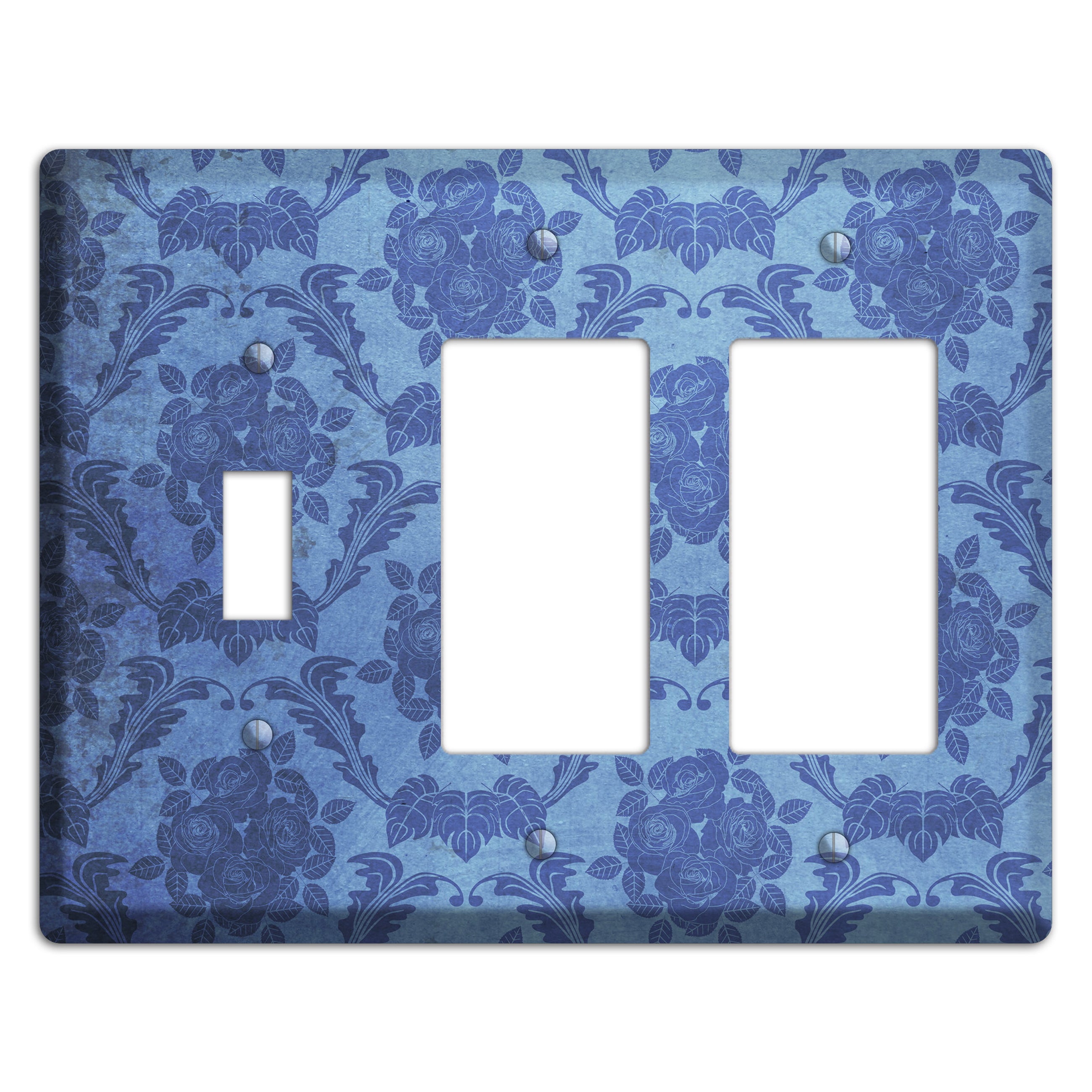 Polo Blue Vintage Rose Damask Toggle / 2 Rocker Wallplate