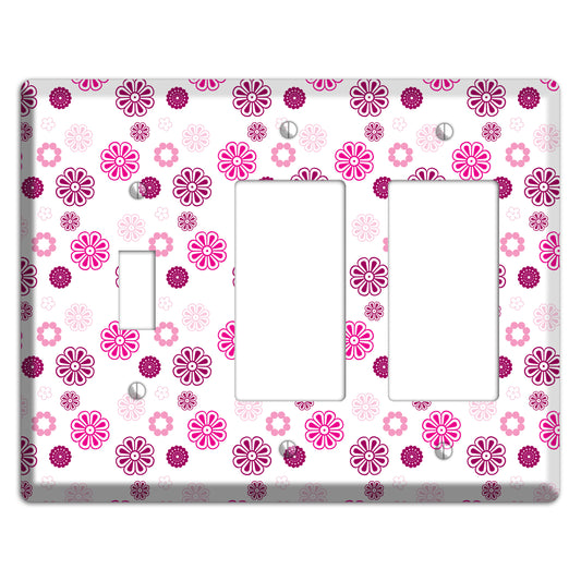 Maroon and Pink Retro Floral Toggle / 2 Rocker Wallplate