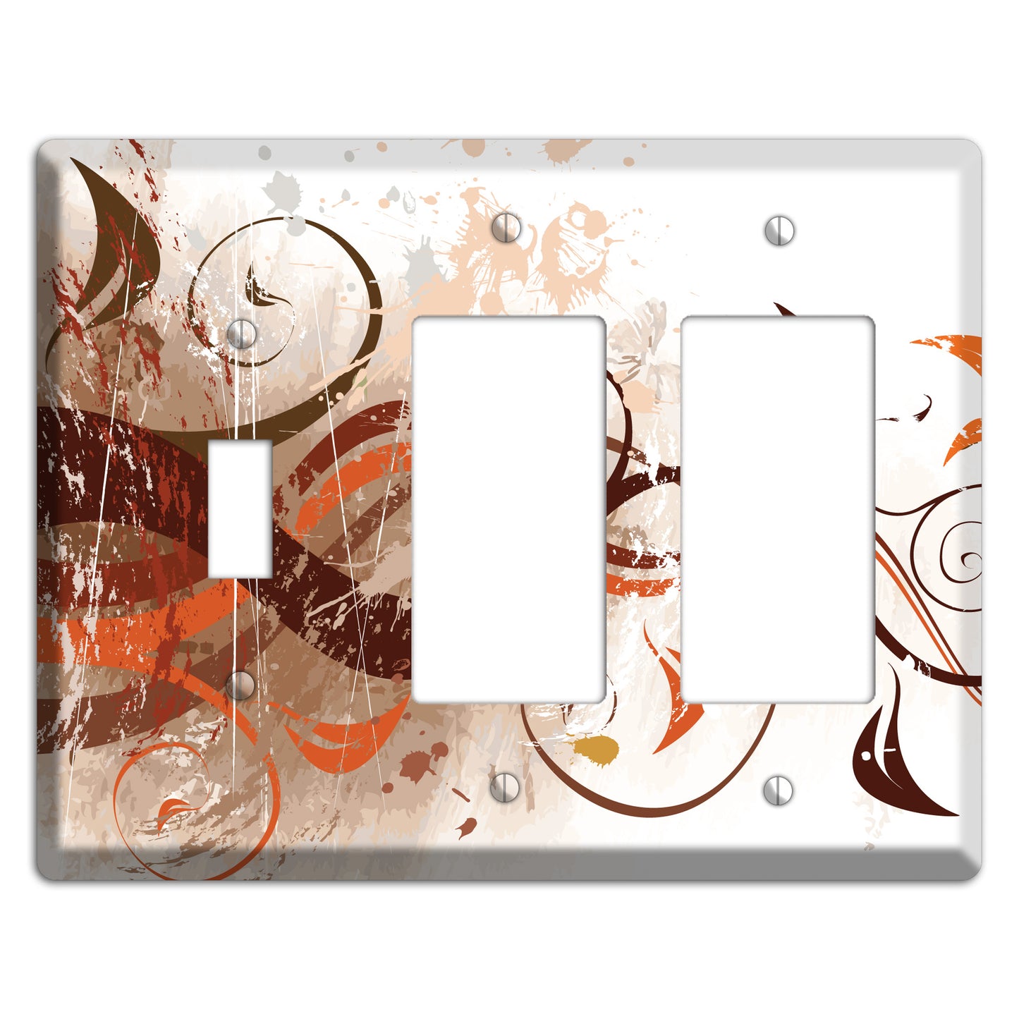 Brown Maroon Orange Swirl and Splatter Toggle / 2 Rocker Wallplate