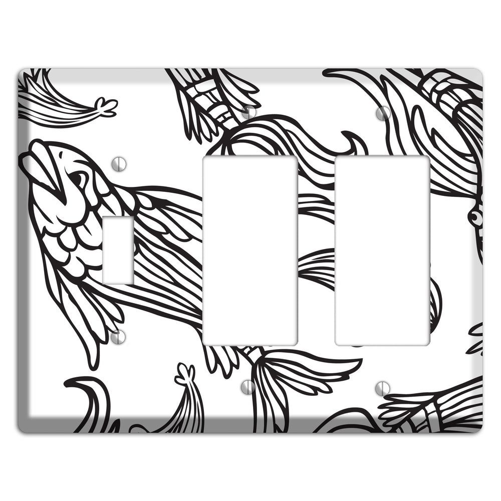 White and Black Koi Toggle / 2 Rocker Wallplate