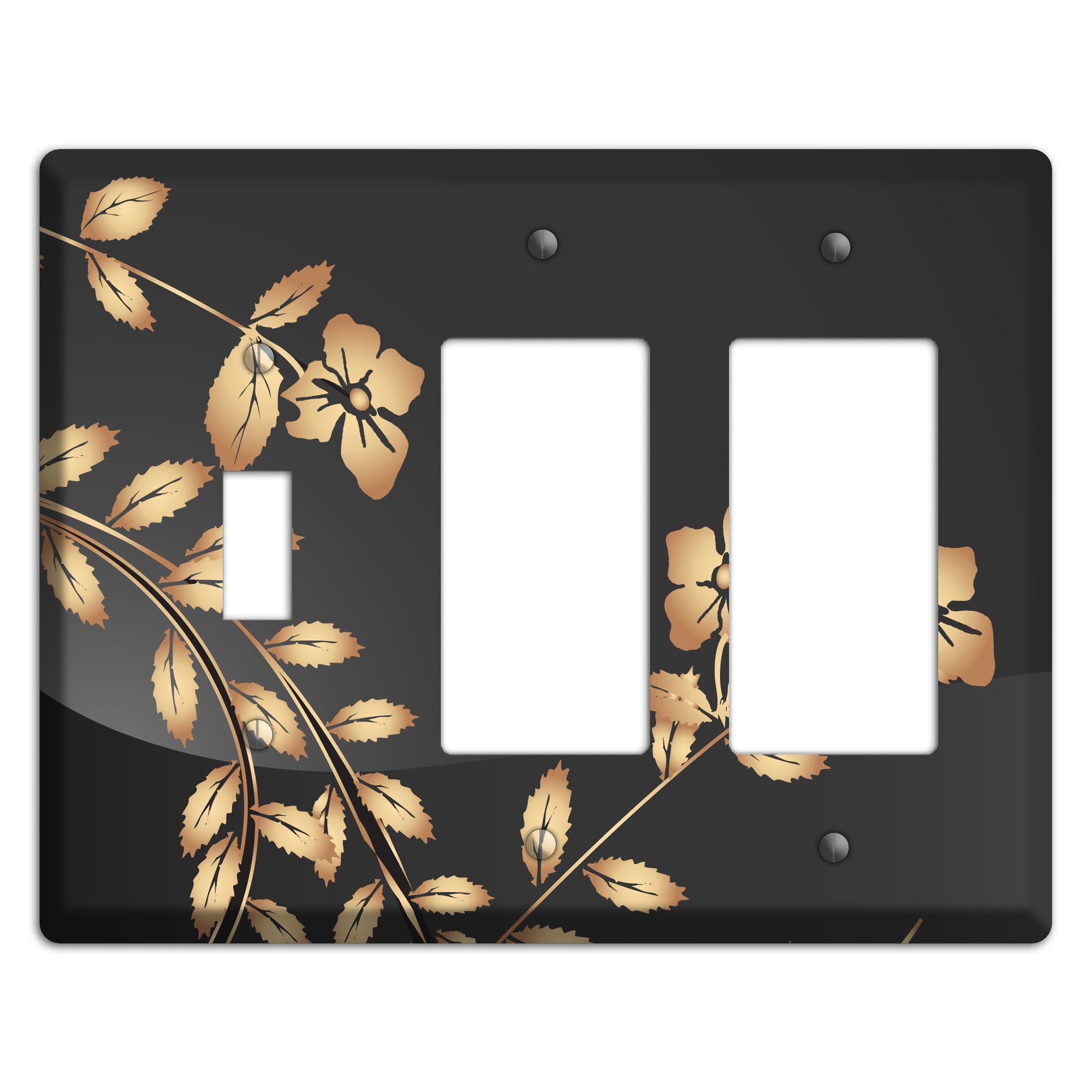 Black Sprig Toggle / 2 Rocker Wallplate