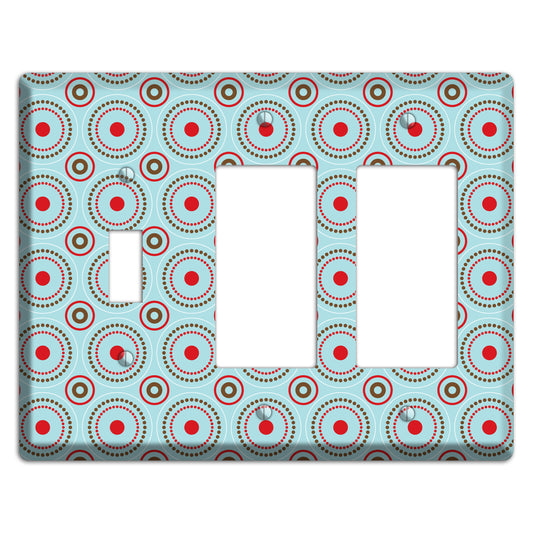 Dusty Blue with Red and Brown Retro Suzani Toggle / 2 Rocker Wallplate