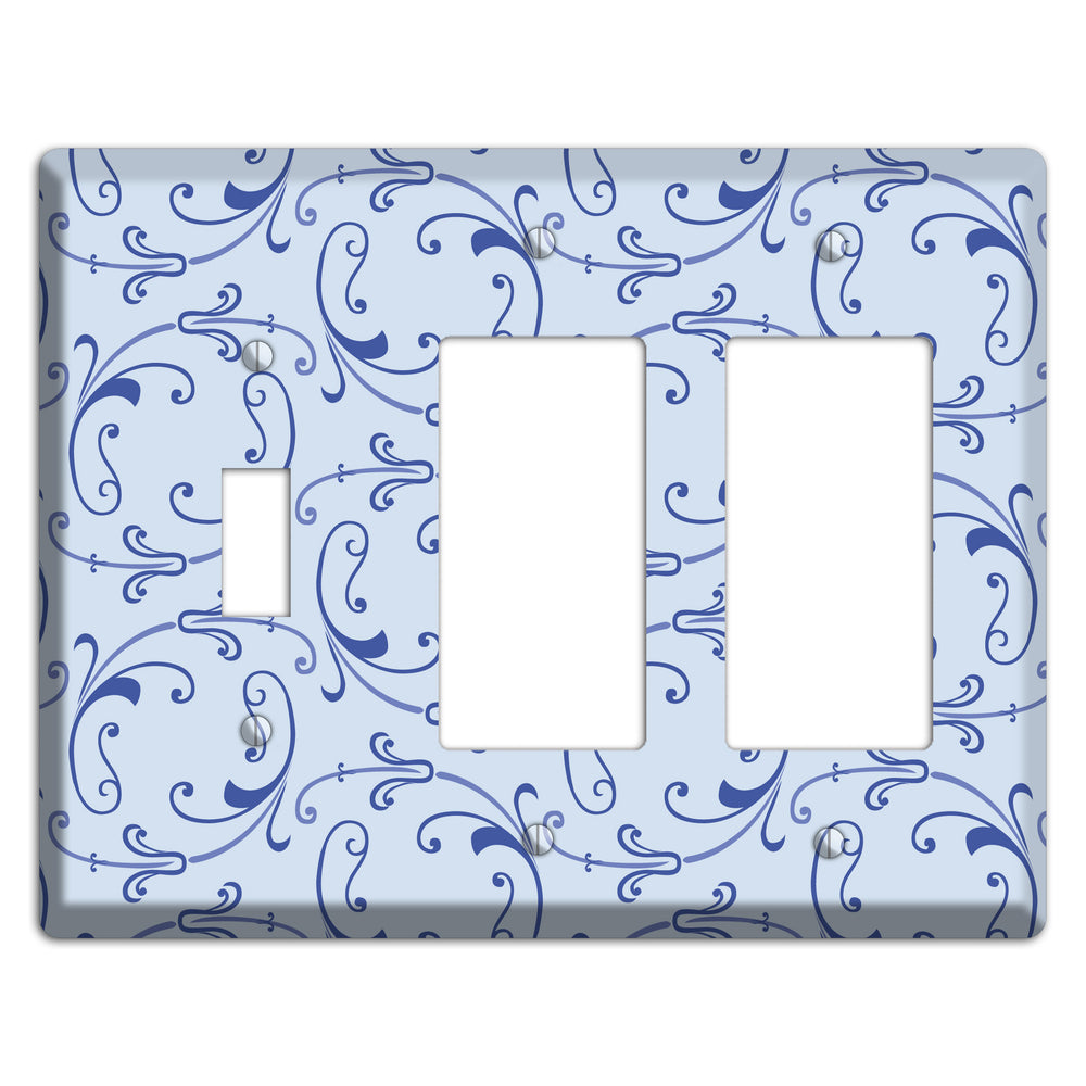 Light Blue Victorian Sprig Toggle / 2 Rocker Wallplate