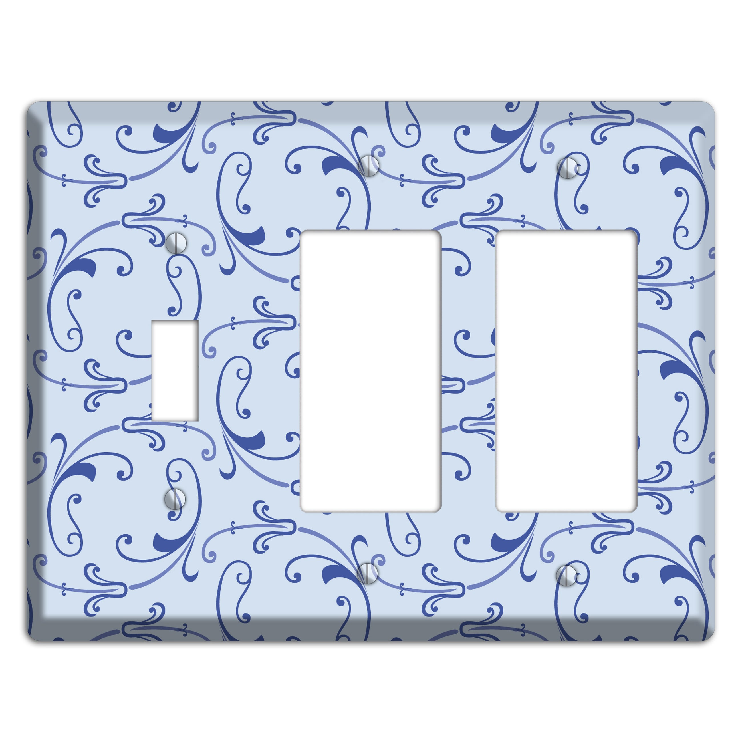 Light Blue Victorian Sprig Toggle / 2 Rocker Wallplate