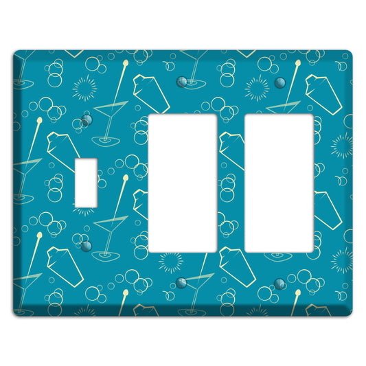 Teal Cocktail Hour Toggle / 2 Rocker Wallplate