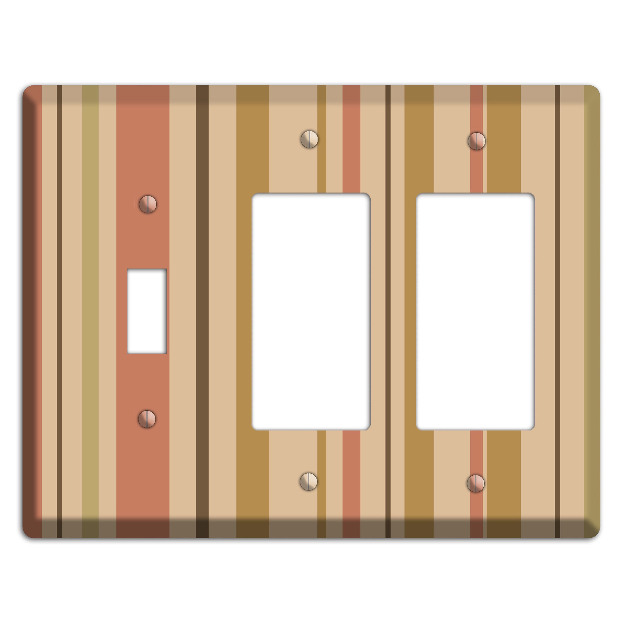 Multi Dusty Pink Vertical Stripes Toggle / 2 Rocker Wallplate