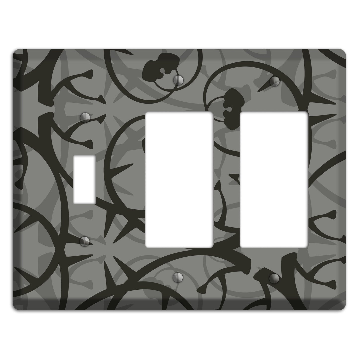 Grey with Black Retro Sprig Toggle / 2 Rocker Wallplate