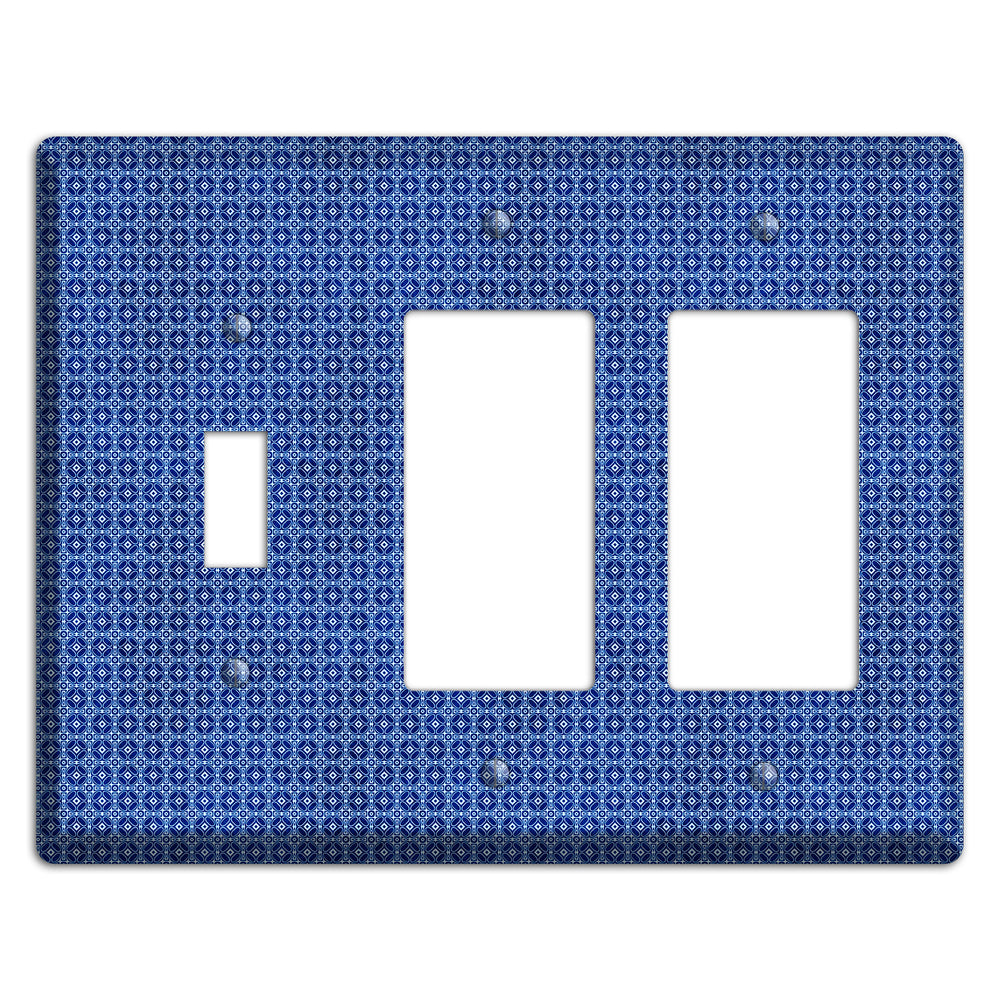 Multi Blue Arabesque Toggle / 2 Rocker Wallplate